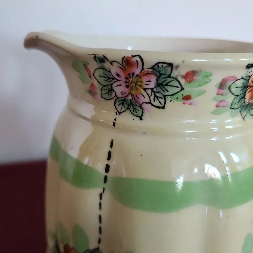 Japanese Lusterware Floral Hand Painted Pitcher Pearly Antique Vintage